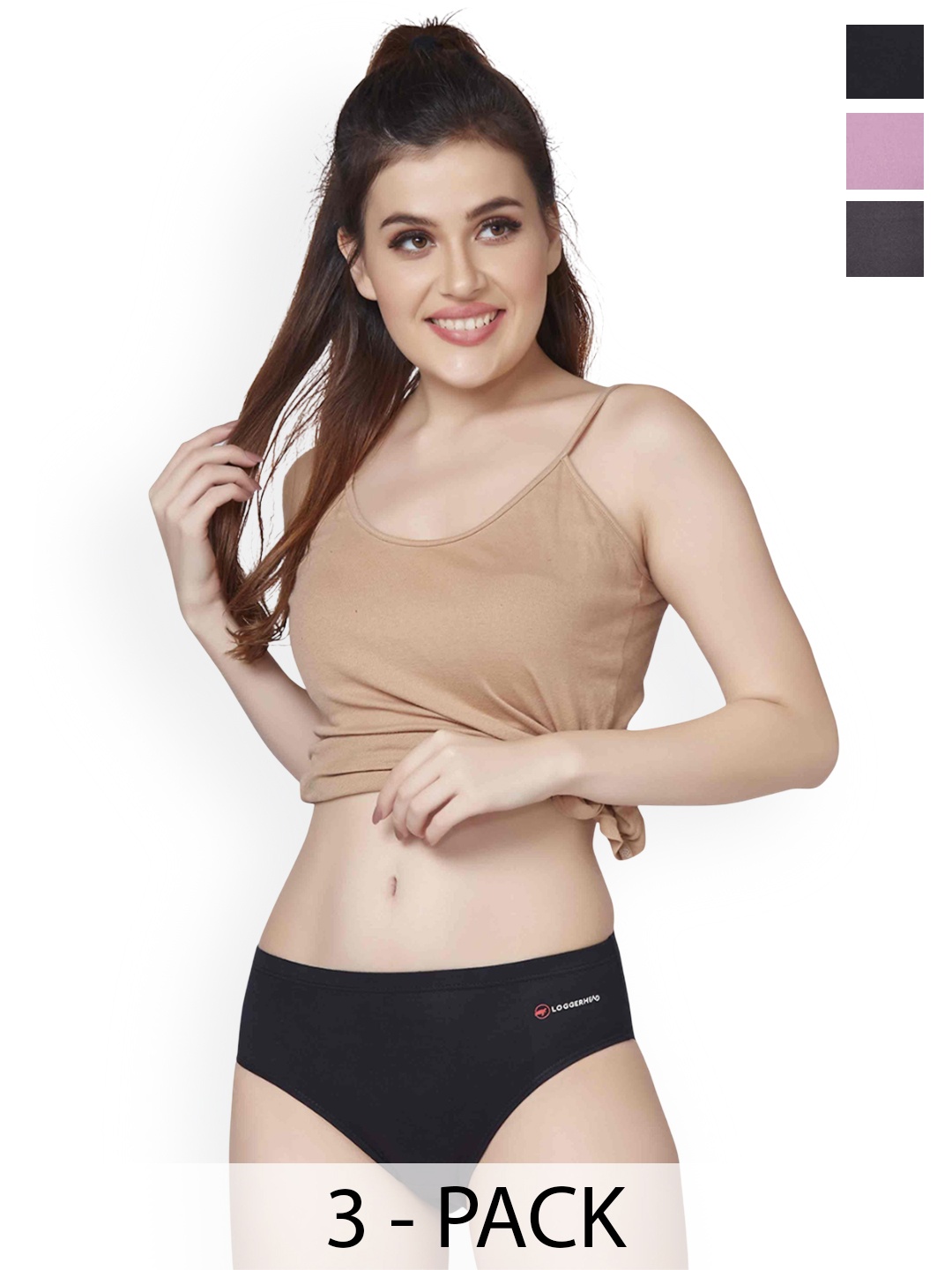 

LOGGERHEAD Pack Of 3 Hipster Briefs LHMH013-Dark Grey-Pink-Black