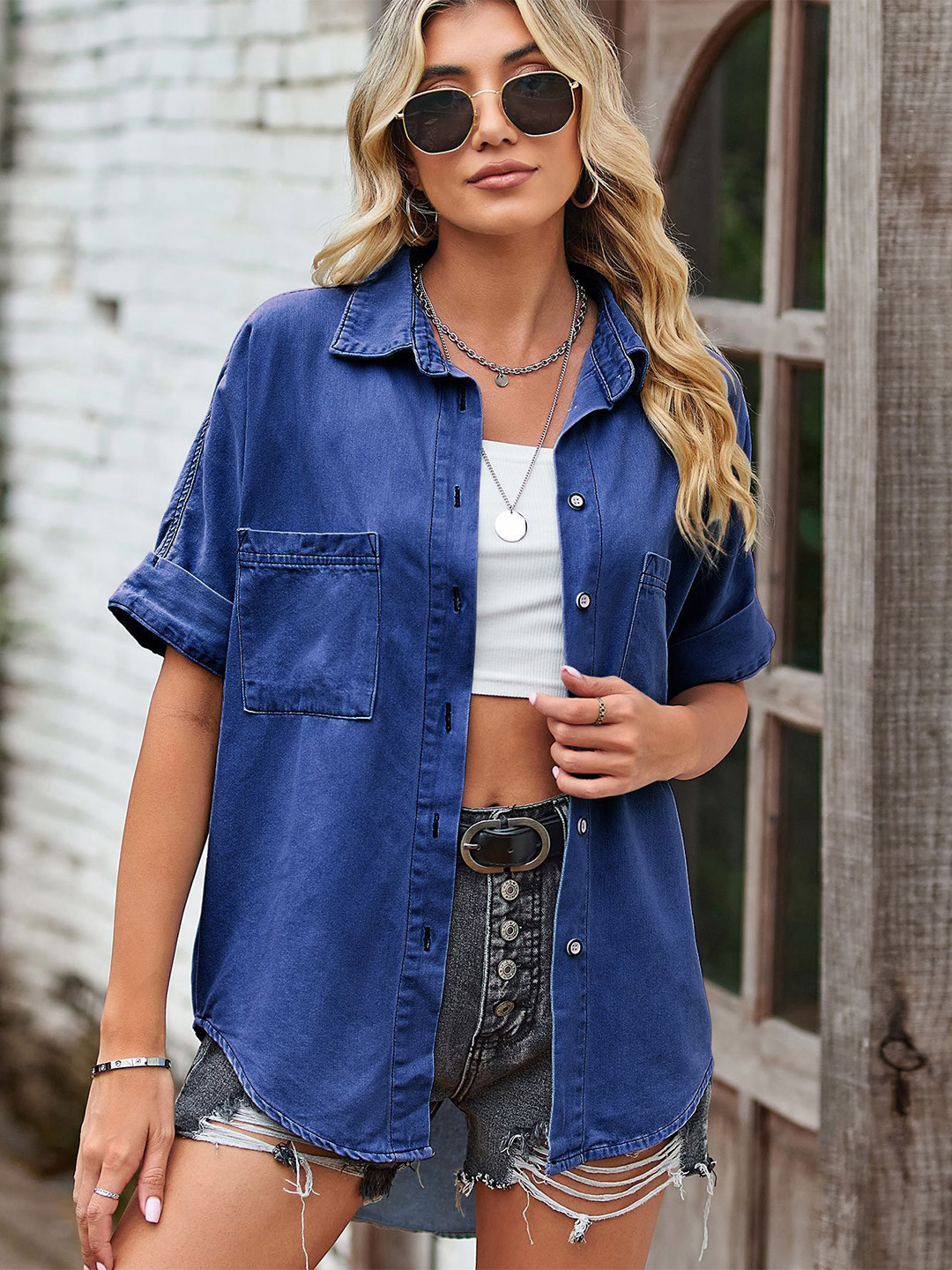 

StyleCast Women Opaque Casual Shirt, Blue
