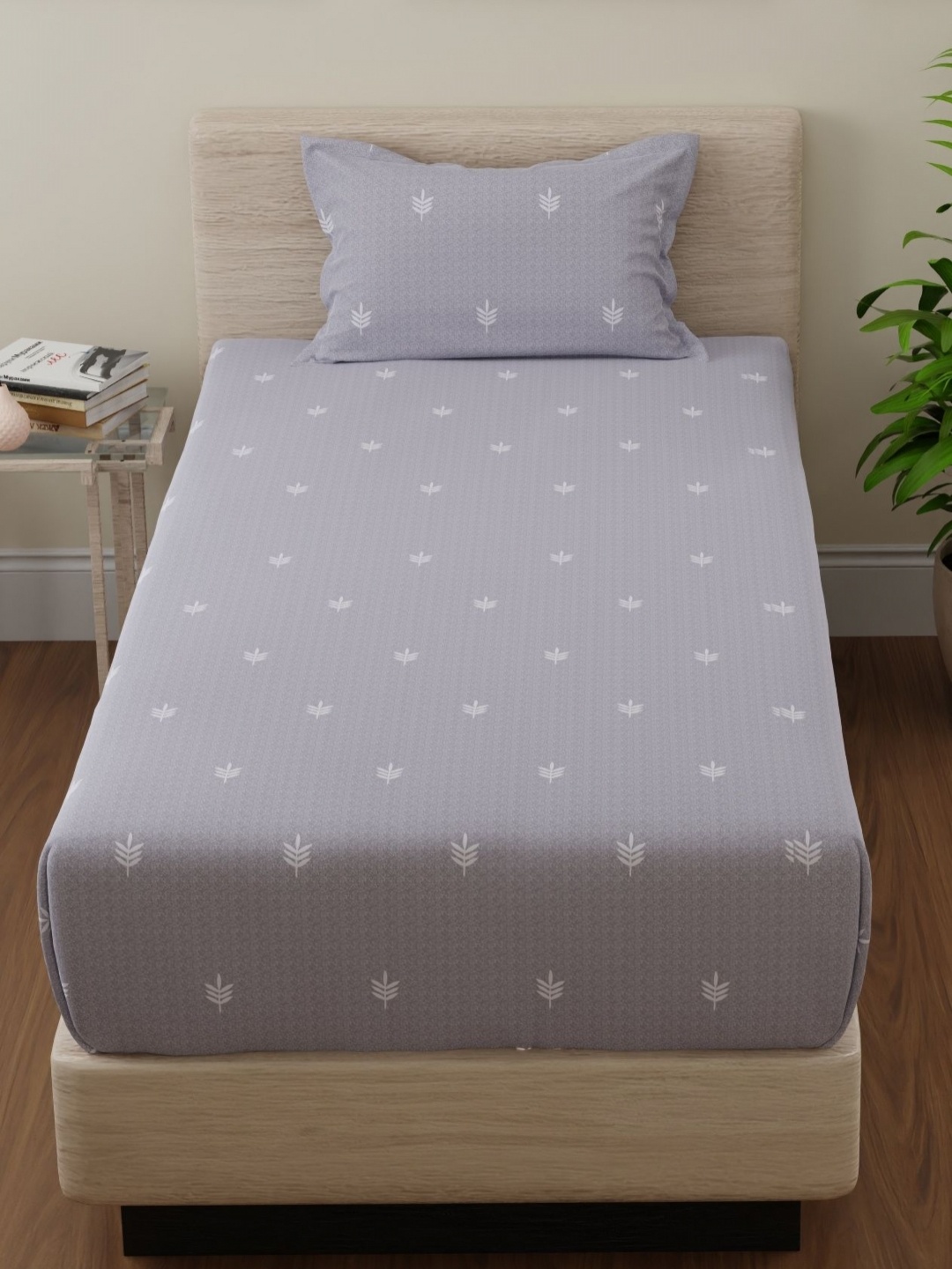 

Huesland Cotton Single Bed Size Bedsheet With 1 Pillow Covers 1.73m X 2.36m, Grey