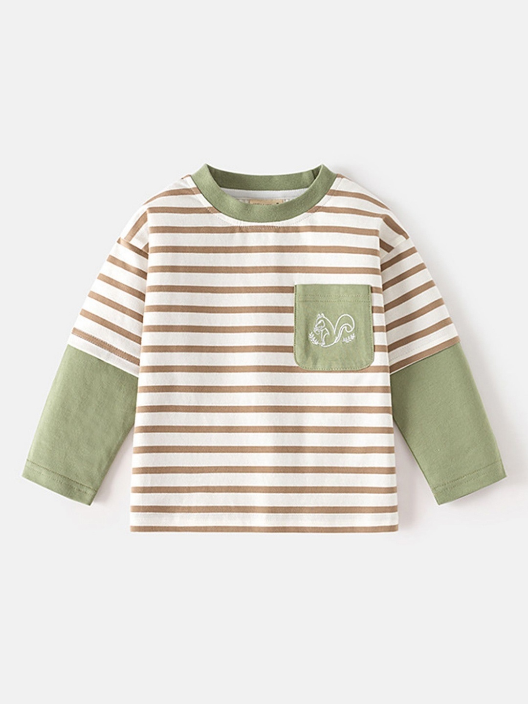 

LULU & SKY Boys Striped V-Neck Pockets T-shirt, Green