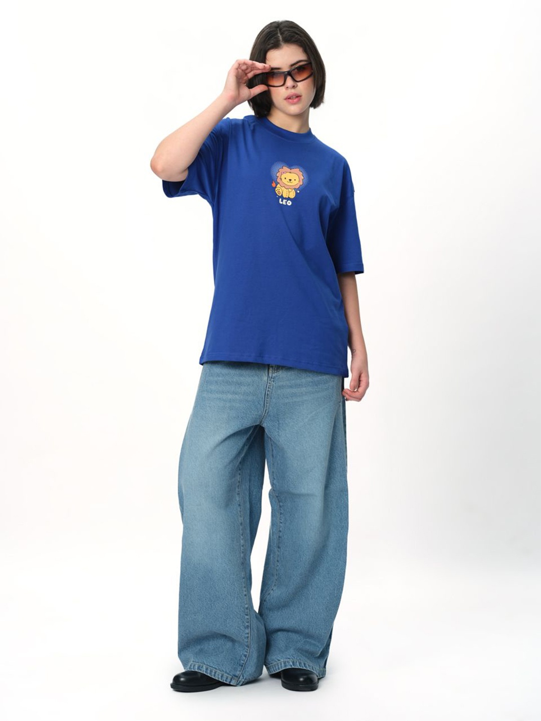 

Bonkers Corner Women Pure Cotton Applique T-shirt, Blue