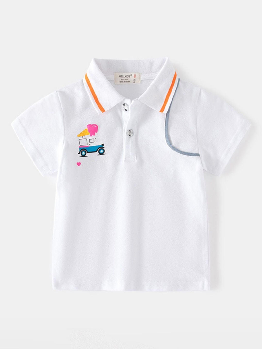 

LULU & SKY Boys Polo Collar Organic Cotton Applique T-shirt, White