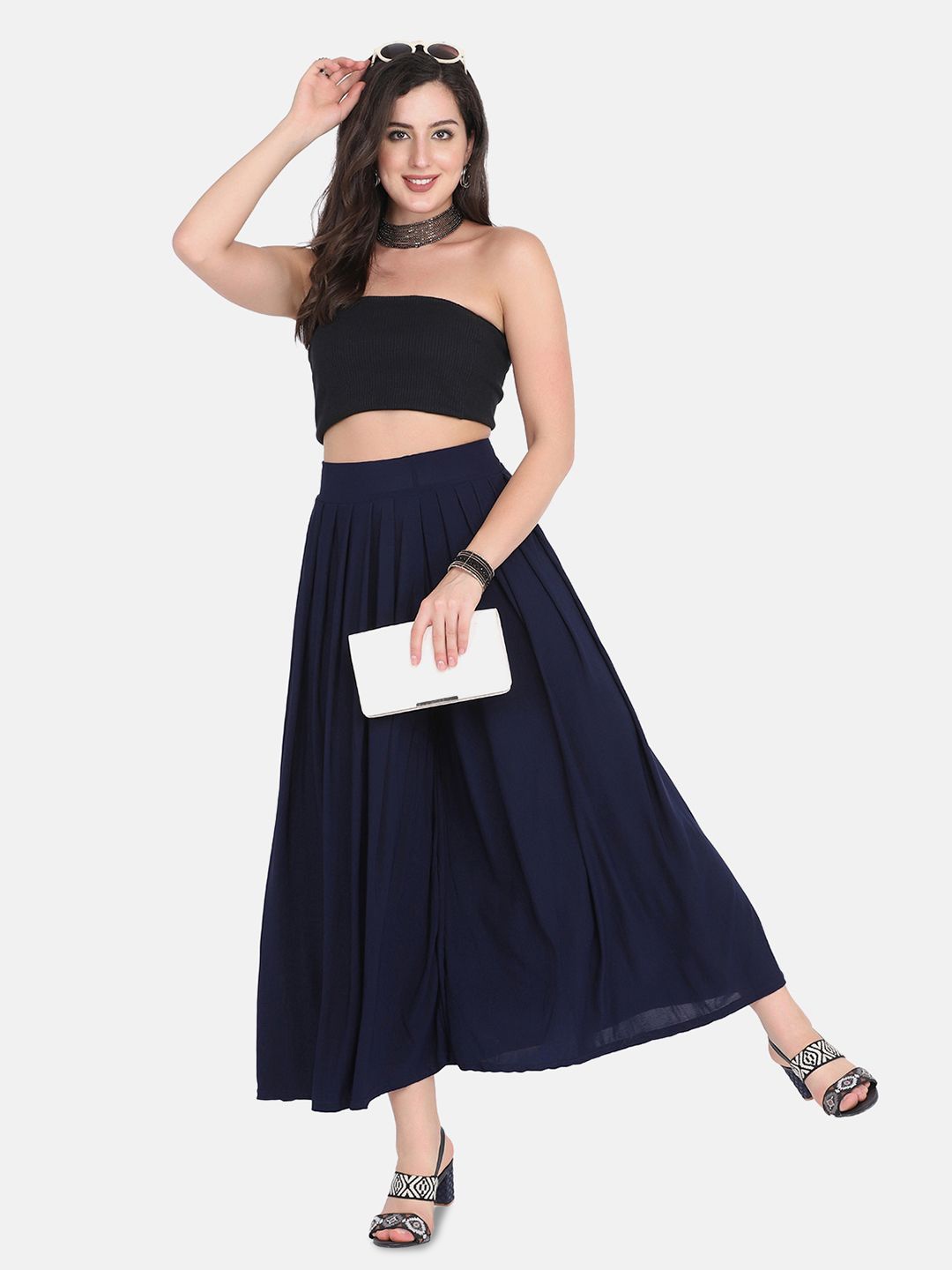 

DIMPY GARMENTS Women Flared Palazzos, Navy blue