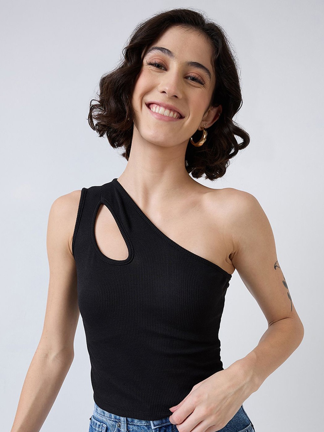 

SZN One Shoulder Crop Top, Black