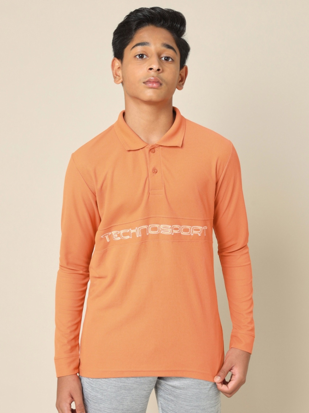 

Technosport Boys Typography Printed Polo Collar Pockets Slim Fit T-shirt, Orange