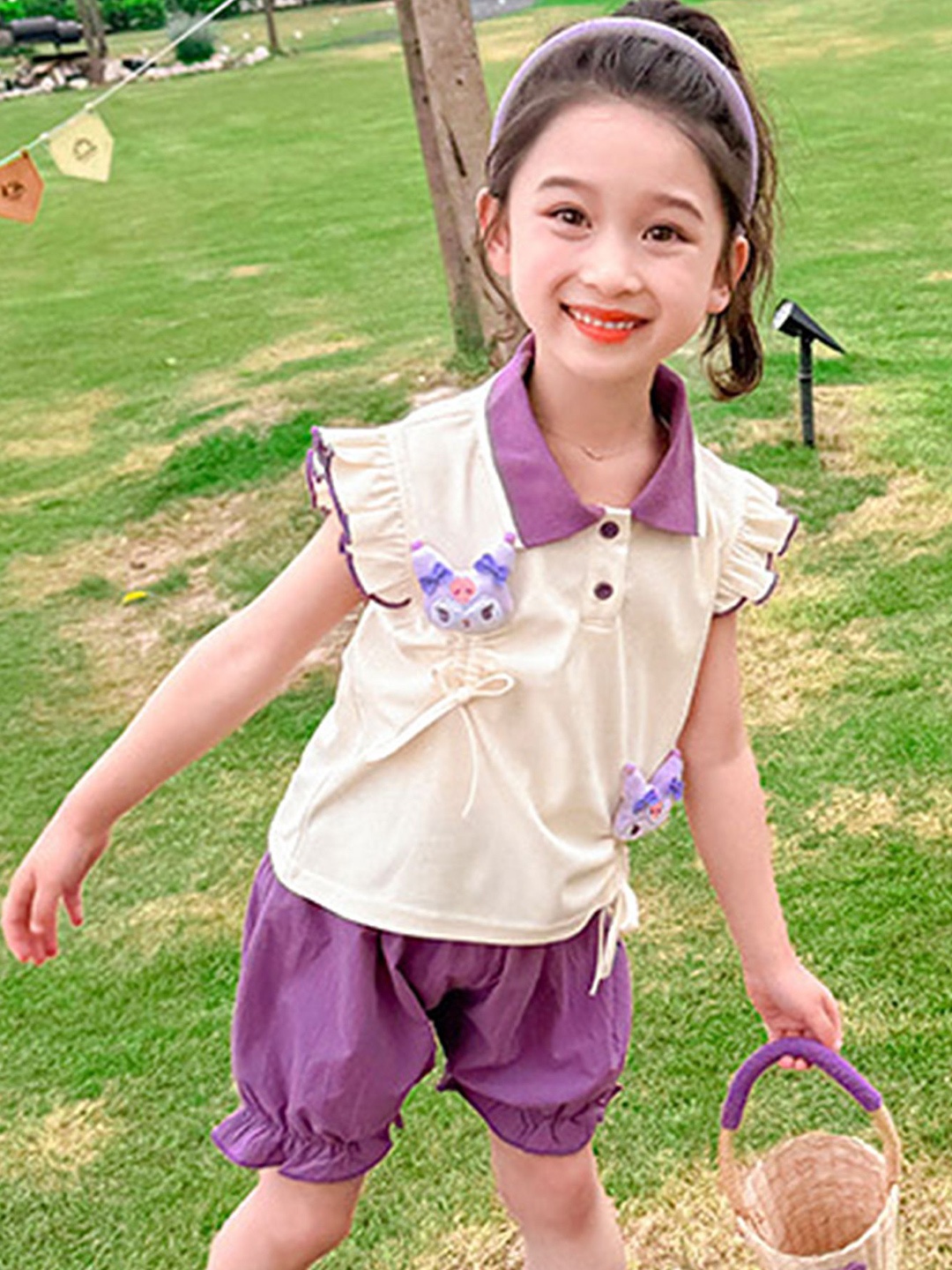 

LULU & SKY Girls Polo Collar Pure Cotton T-Shirt With Shorts, White