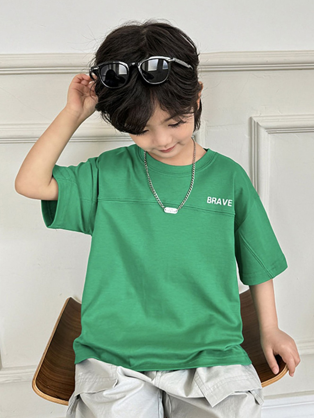

LULU & SKY Boys Solid Round Neck Cotton T-shirt, Green