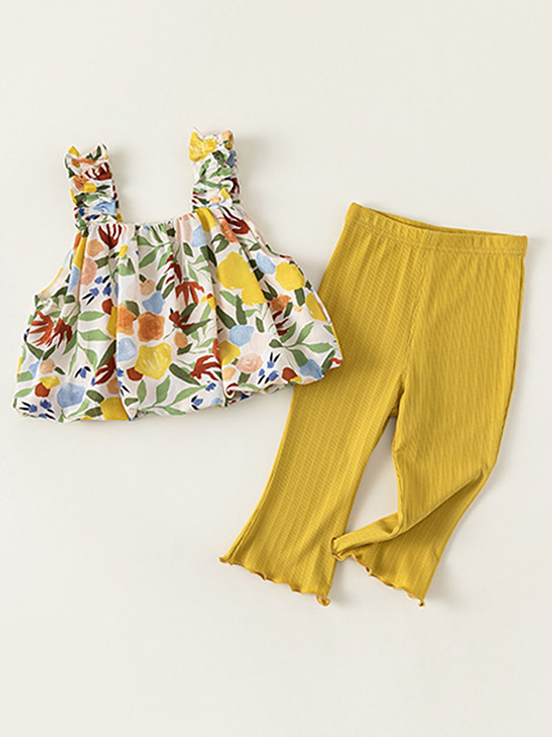 

LULU & SKY Girls Printed Sleeveless Top With Trouser, Yellow