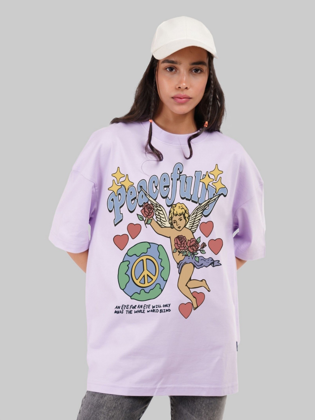 

Underrated Club Women Bio Finish Graphic Printed Round Neck Cotton Oversized T-shirt, Lavender