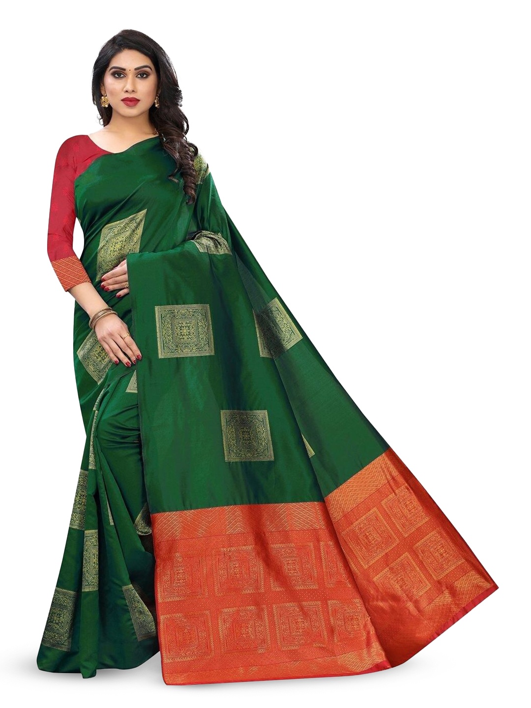 

Aika Woven Design Zari Pure Silk Banarasi Saree, Green