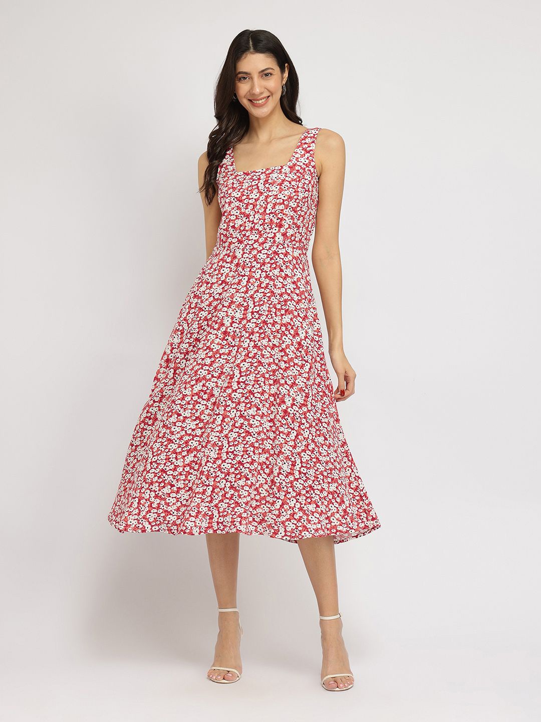 

FableStreet Floral Printed Fit and Flare Midi Dress, Maroon