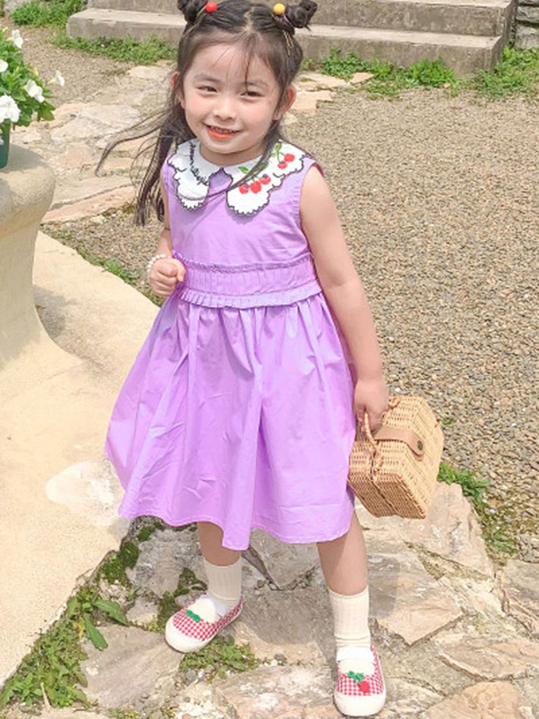 

LULU & SKY Girls Peter Pan Collar Fit & Flare Dress, Purple