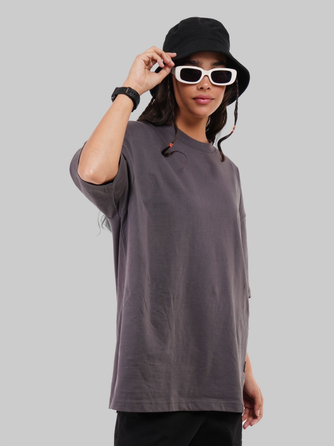 

Underrated Club Women Bio Finish Graphic Printed Round Neck Cotton Oversized T-shirt, Grey