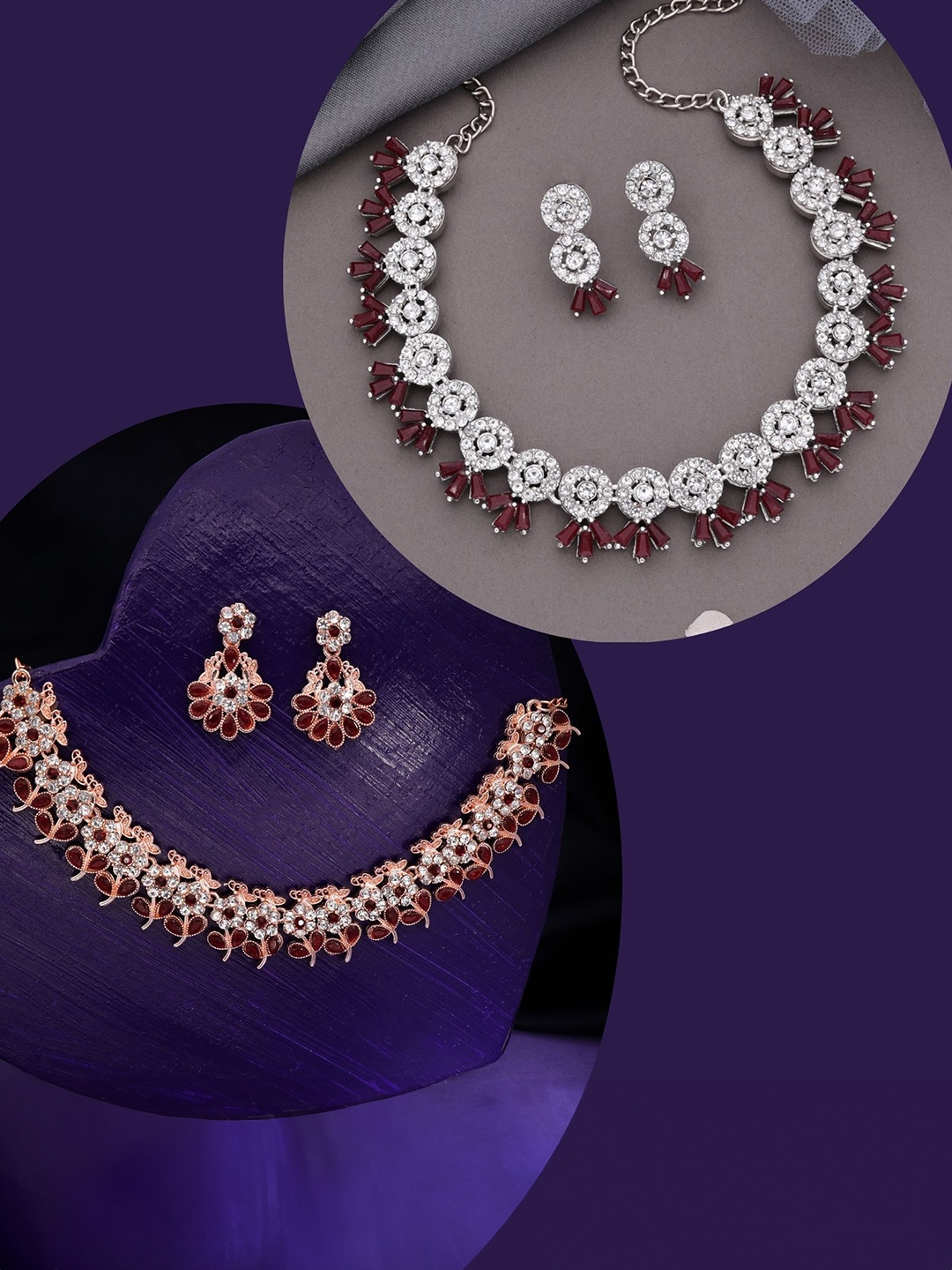 

DIVASTRI Set Of 2 Rose Gold-Plated American Diamond Studded Jewellery Set