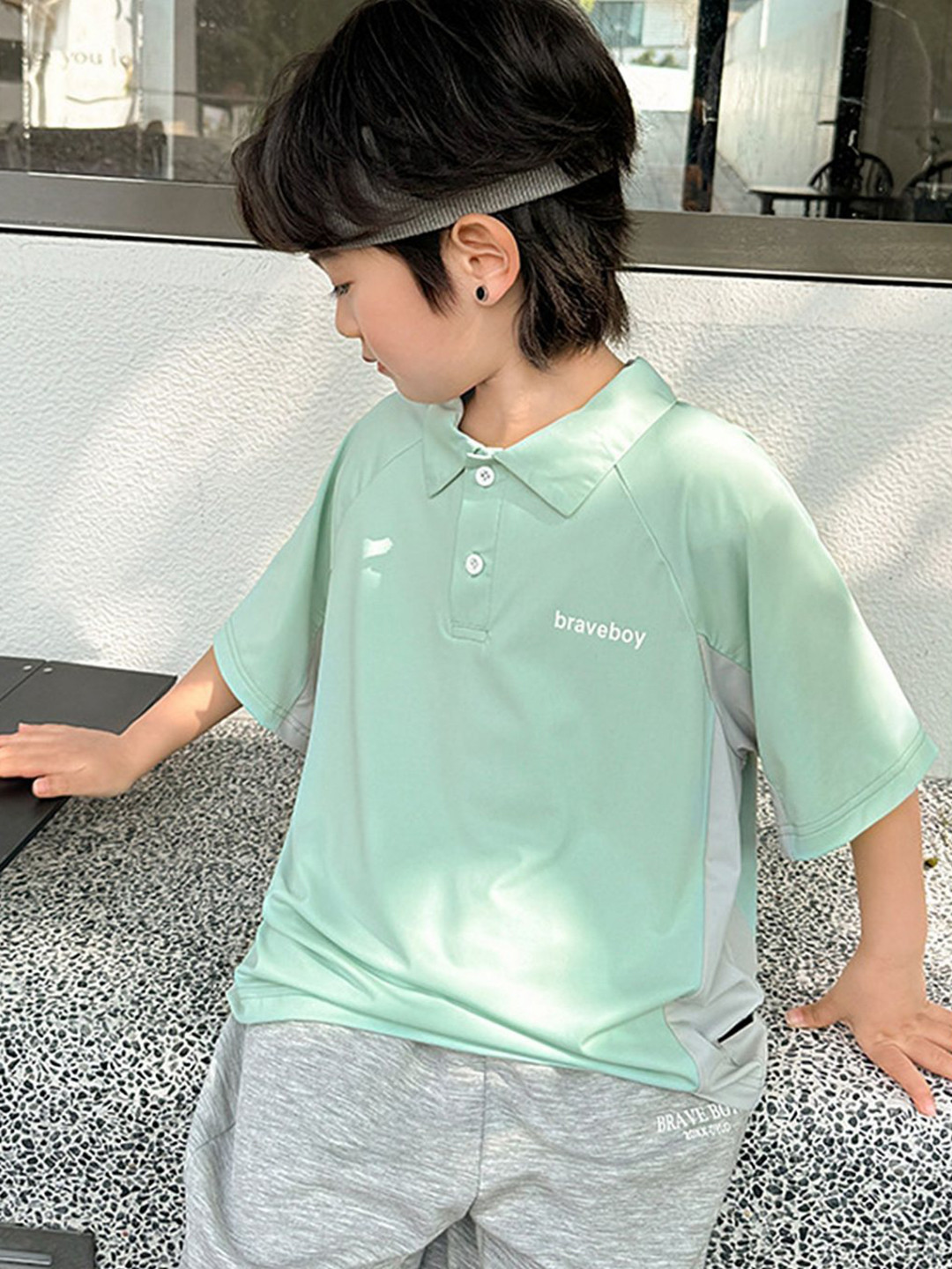 

LULU & SKY Boys Colourblocked Polo Collar T-shirt, Green