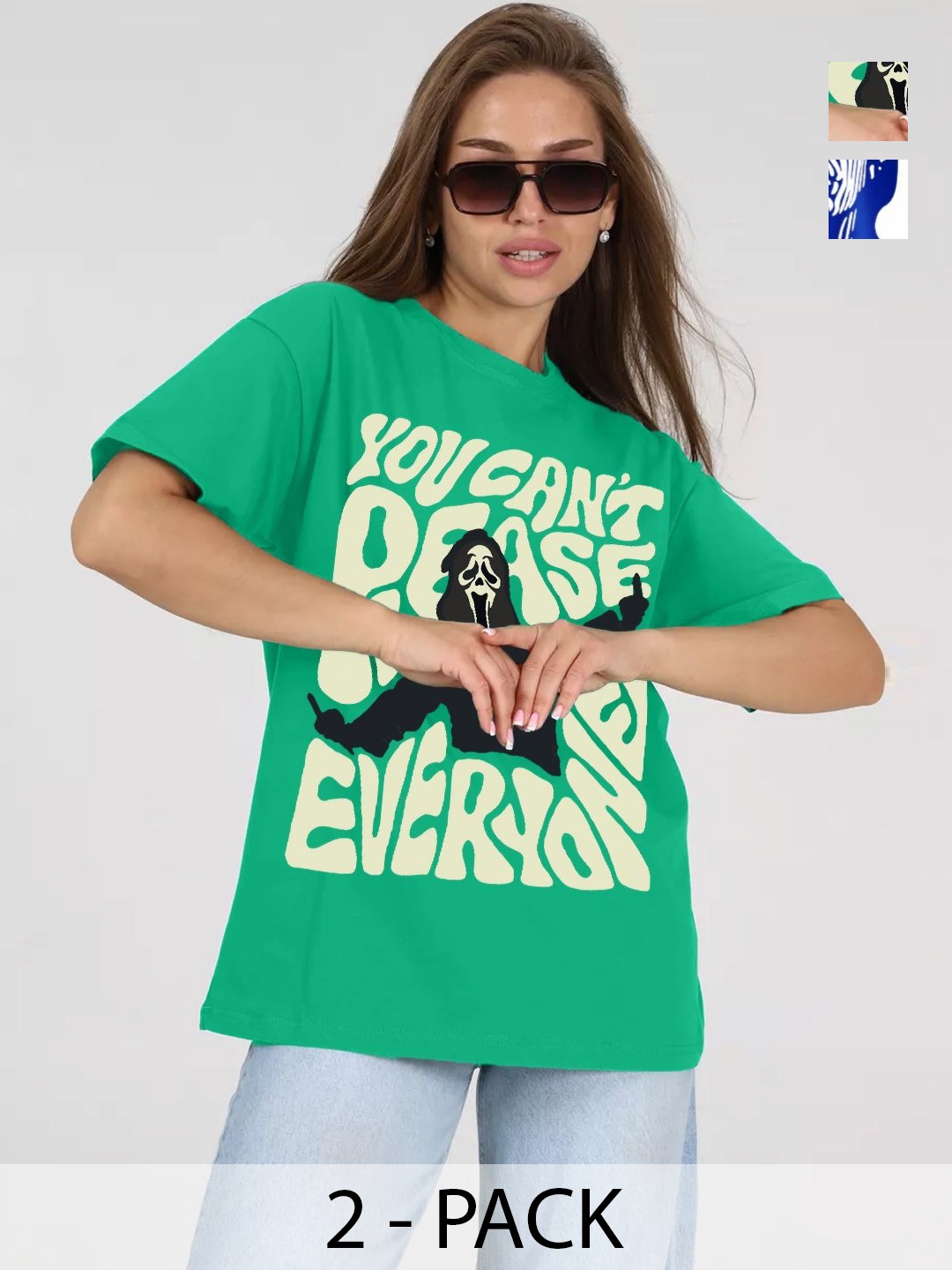 

Leotude Women Graphic Printed Round Neck Cotton Oversized T-shirts, Green