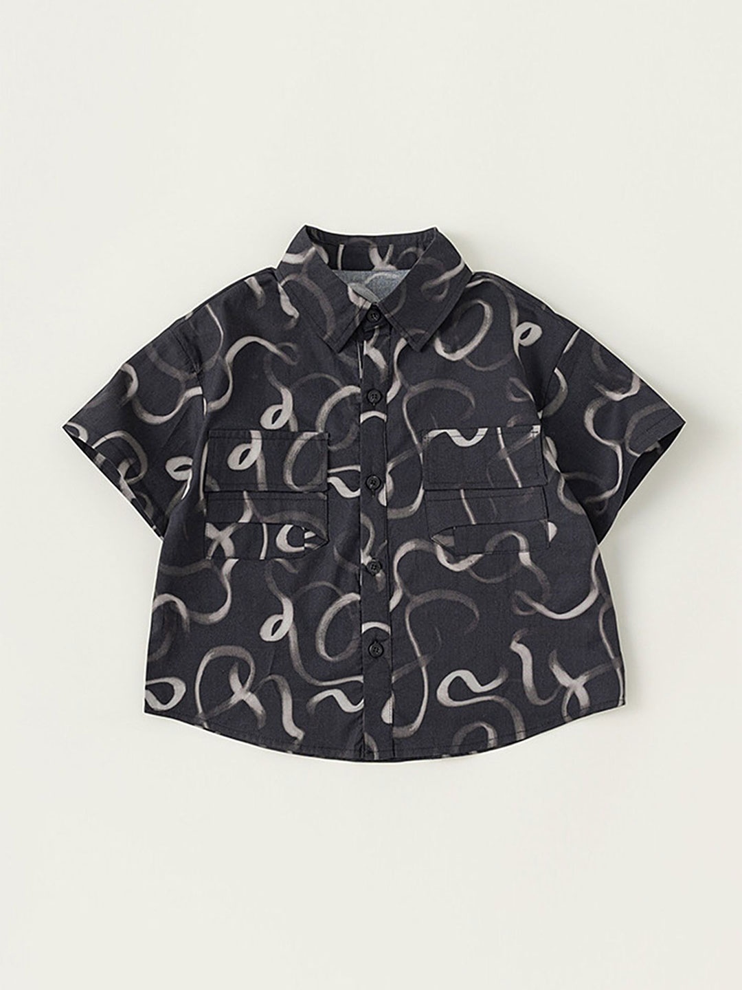 

LULU & SKY Boys Opaque Printed Casual Shirt, Black