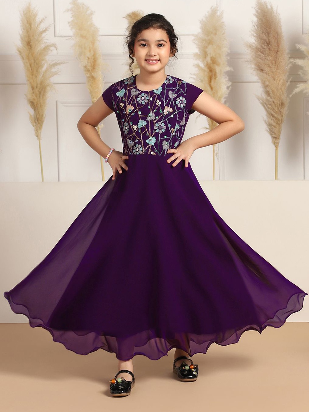 

Sangria Girls Embroidered Anarkali Maxi Dress, Violet