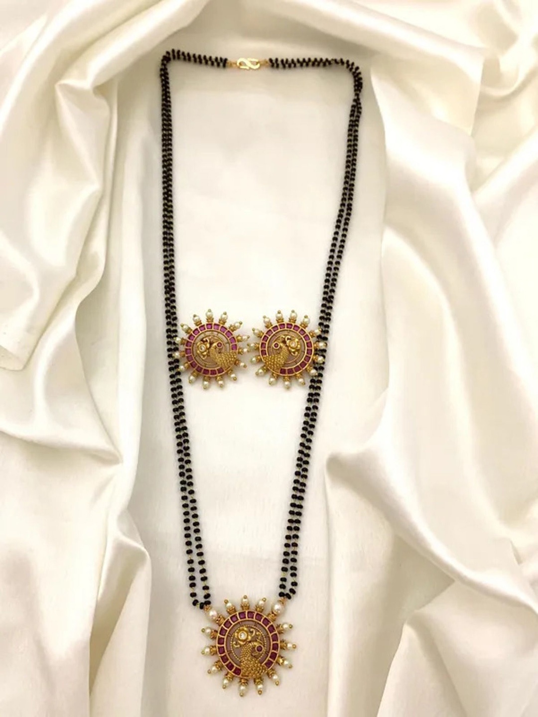 

ROFARWORD Gold Plated Cubic Zirconia Stones Studded & Beaded Mangalsutra