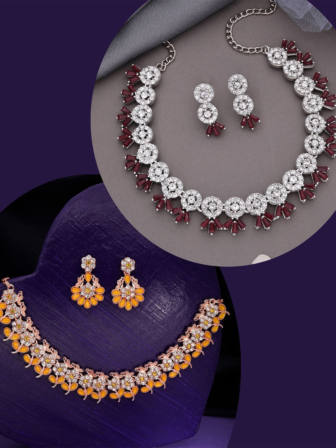 

DIVASTRI Set Of 2 Gold-Plated Artificial Stones Studded Jewellery Set