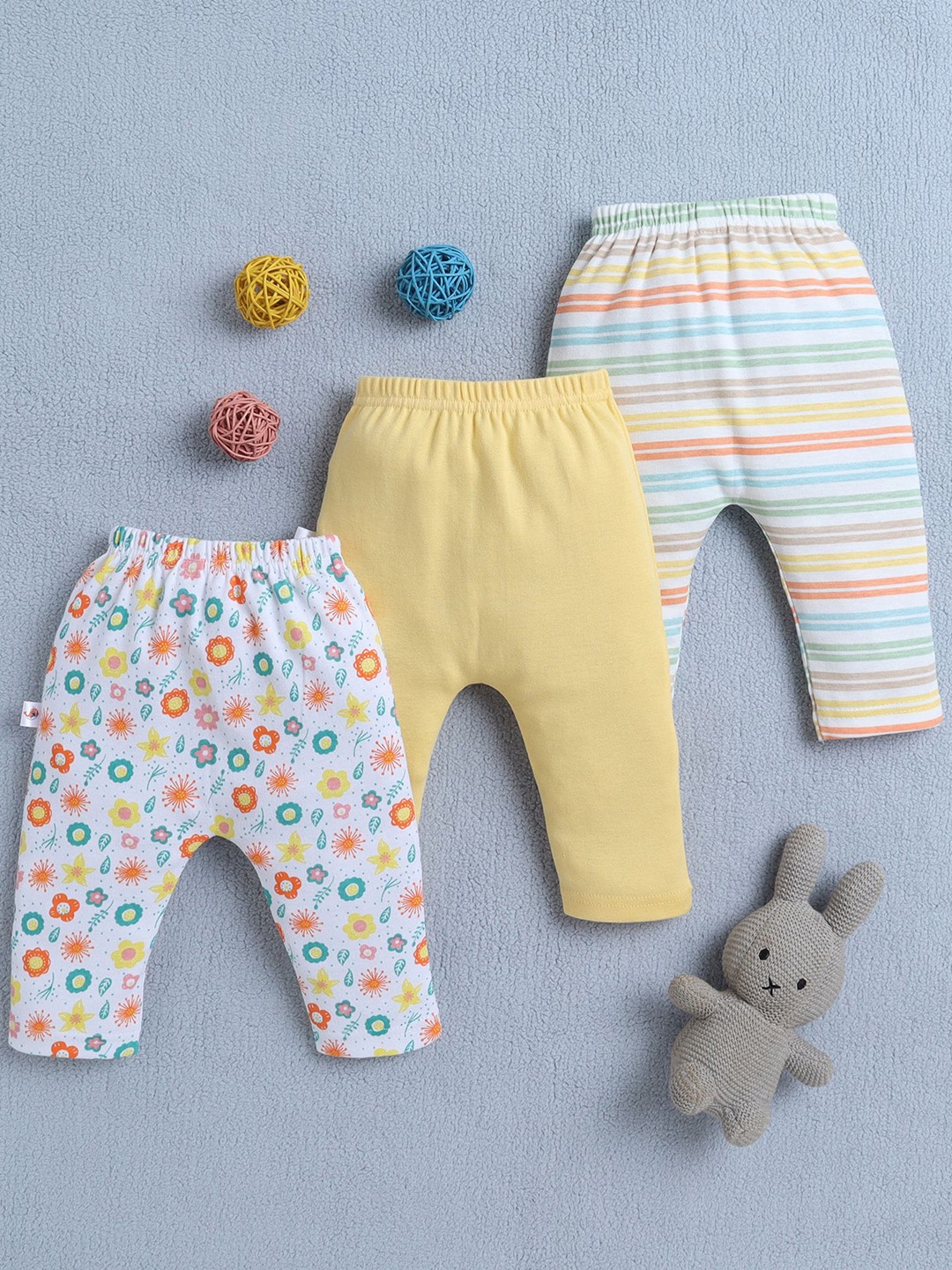 

BUMZEE Infant Girls Pack Of 3 Printed Cotton Leggings, Yellow