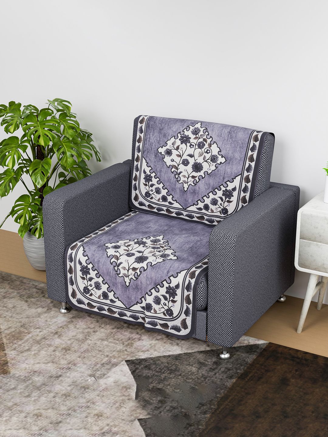 

Kuber Industries Grey & White 2 Pieces Printed Cotton 1 Seater Sofa Covers