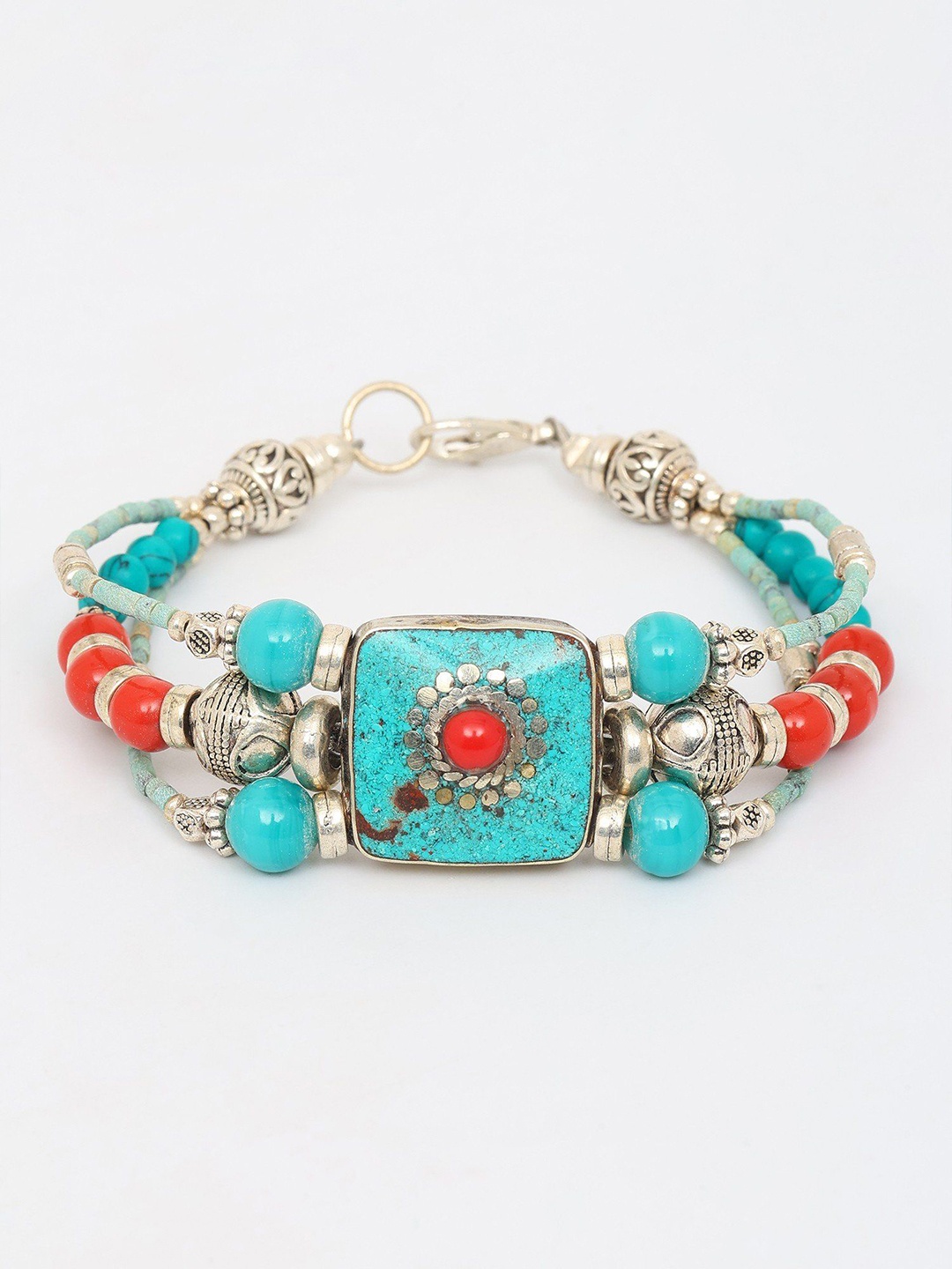 

Exotic India Women Brass Silver-Plated Wraparound Bracelet