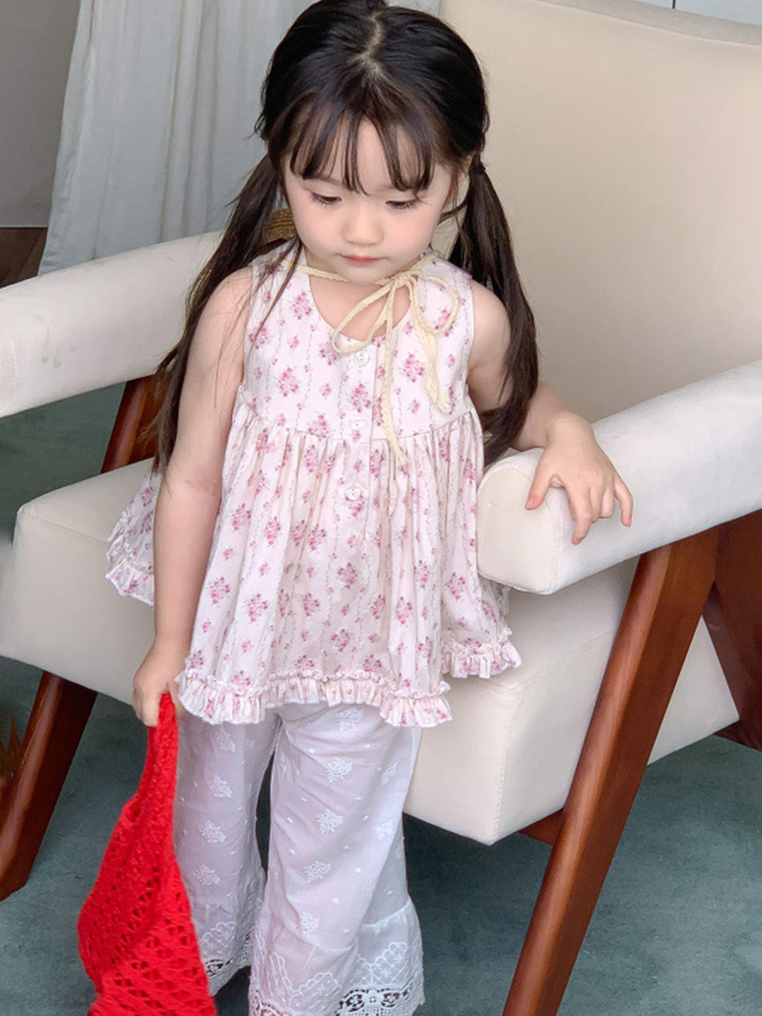 

LULU & SKY Girls Printed Round Neck Pure Cotton Top With Palazzo, White