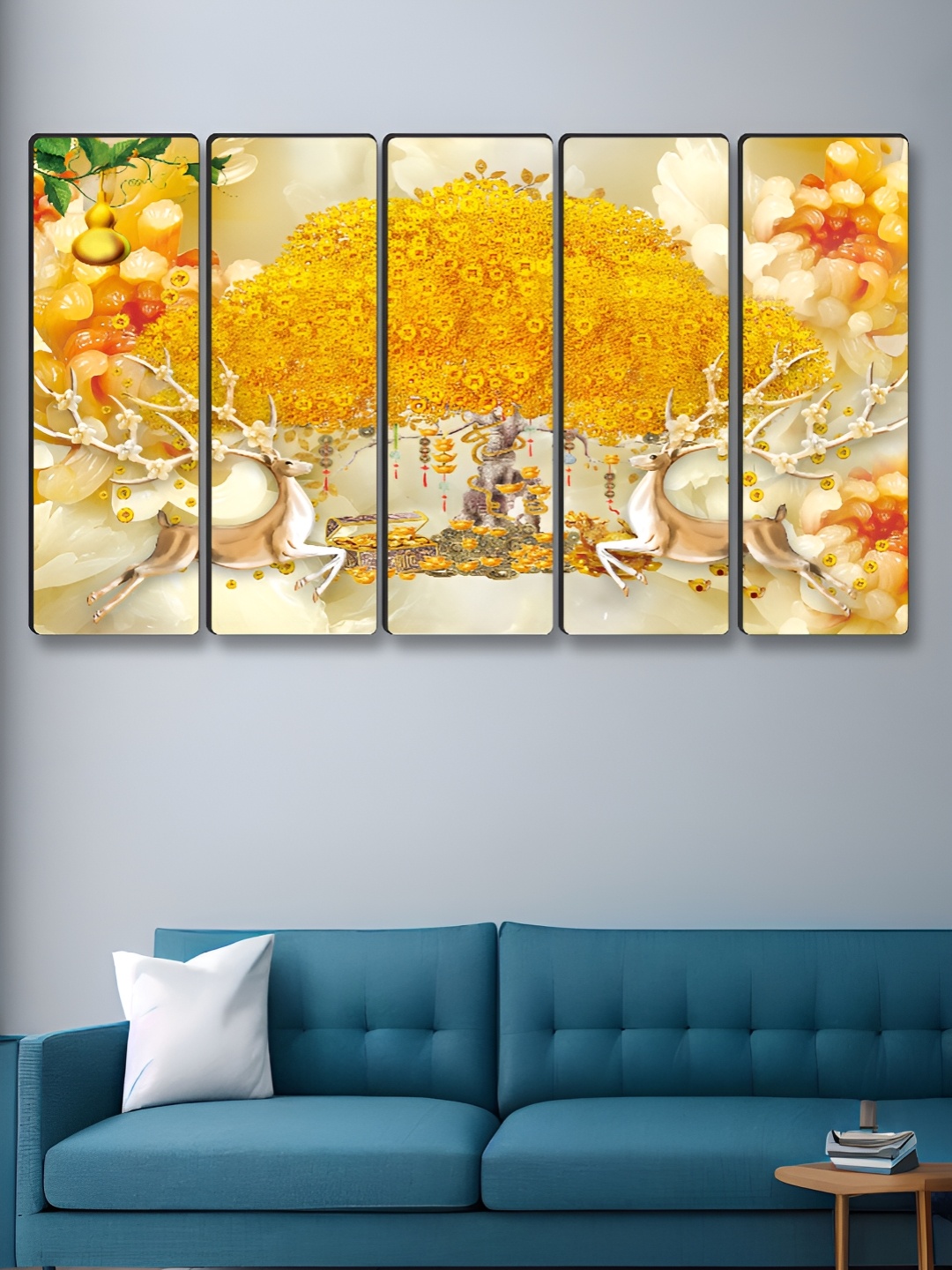 

Myntra Elegant Homes Gold-Toned & Yellow 5 Piece Birds & Animals Printed Canvas Wall Arts