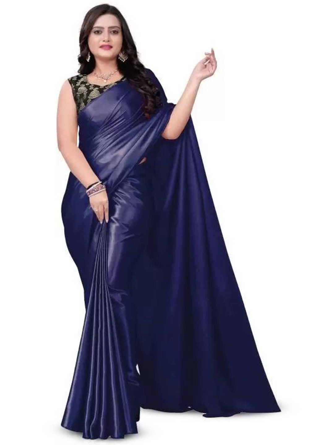 

Florence Satin Saree, Navy blue