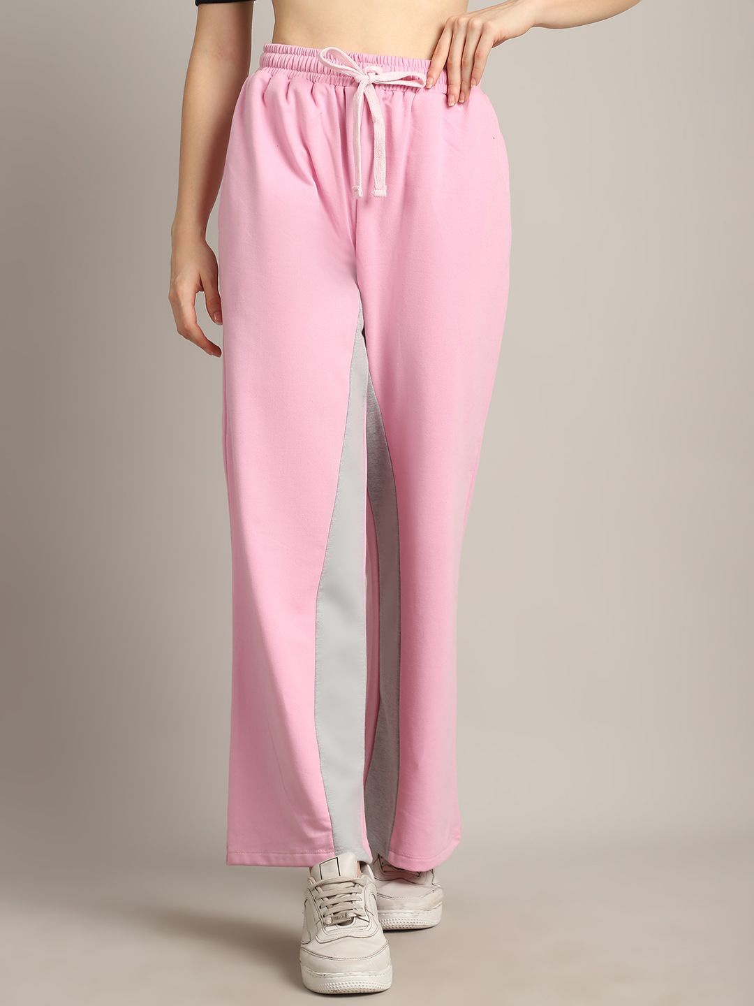 

Rute Women Slim Fit Colour-Blocked Pure Cotton Track Pants, Pink