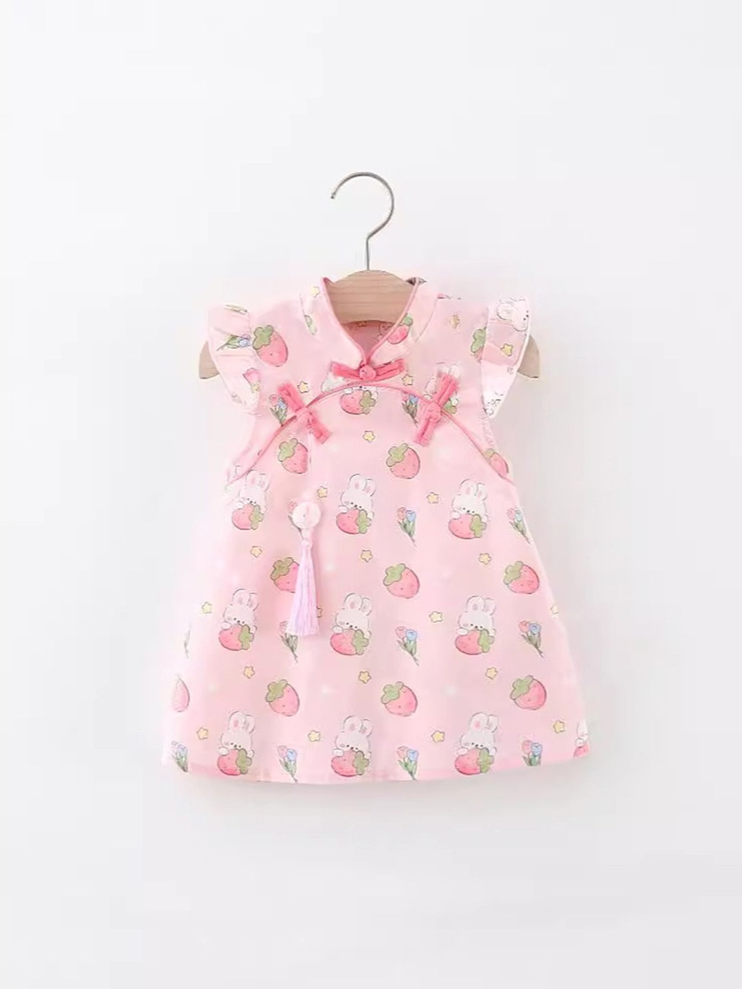

LULU & SKY Girls Printed Mandarin Collar A-Line Dress, Pink