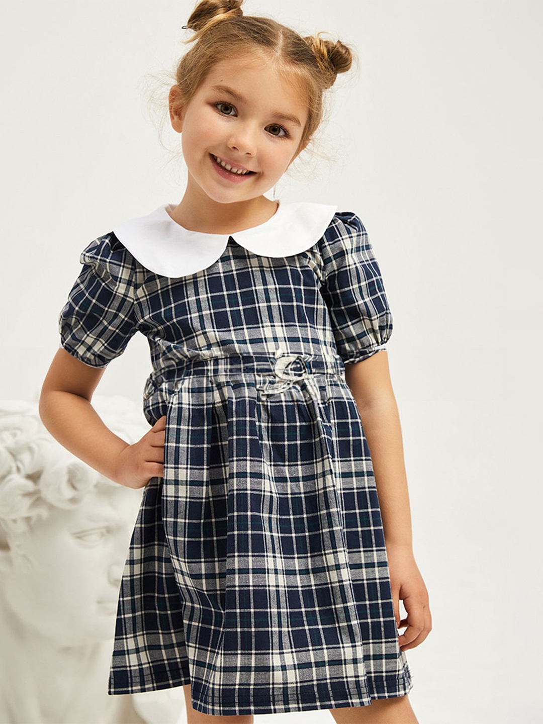 

LULU & SKY Girls Checked Fit and Flare Dress, Navy blue