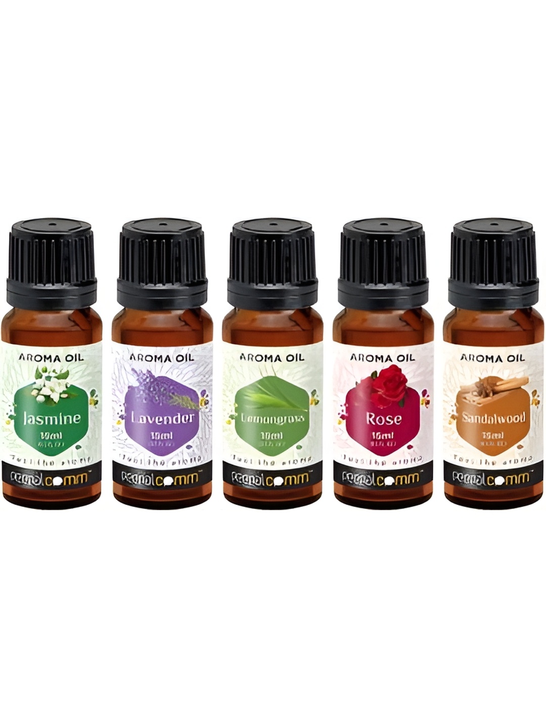 

PEEPALCOMM 5-Pcs Black Jasmine Lavender Lemongrass Rose & Sandalwood Aroma Oils - 15 ml