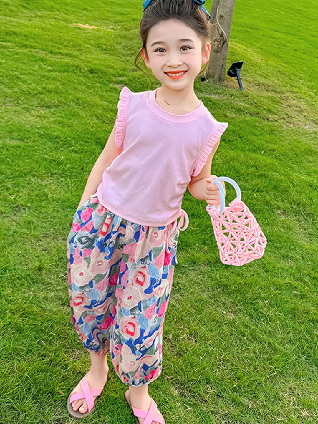 

LULU & SKY Girls Round Neck Top With Joggers, Pink