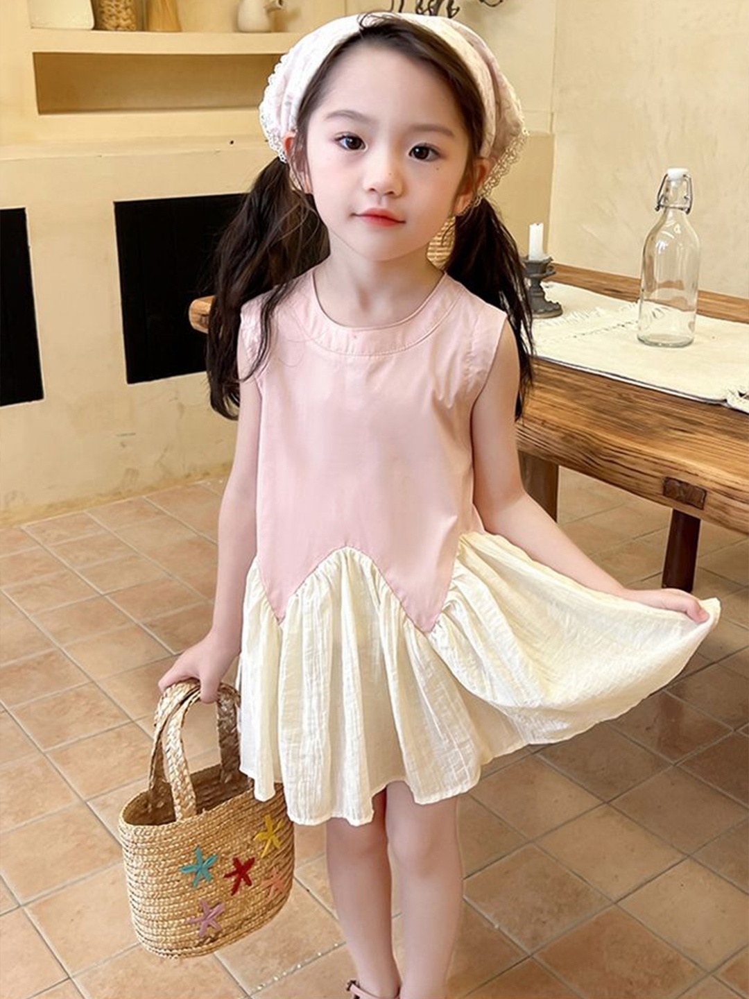 

LULU & SKY Girls Colourblocked Round Neck Sleeveless A-Line Dress, Pink