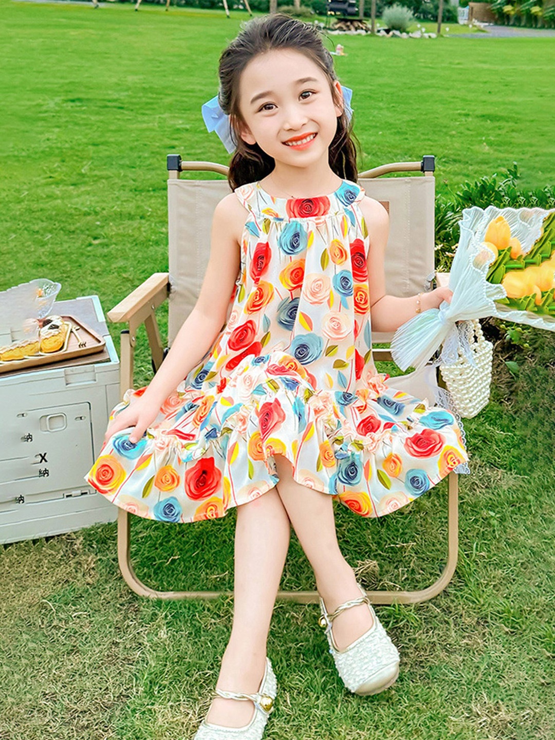 

LULU & SKY Girls Floral Printed A-Line Dress, Multi