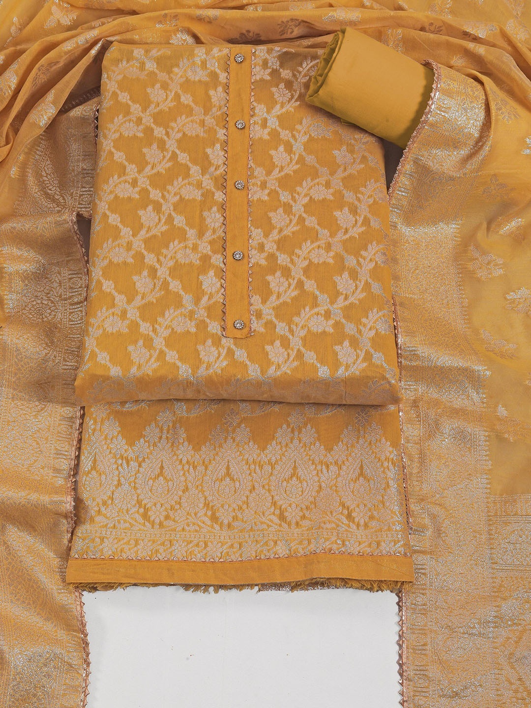 

TAVAS Floral Woven Design Gotta Patti Jacquard Unstitched Dress Material, Yellow