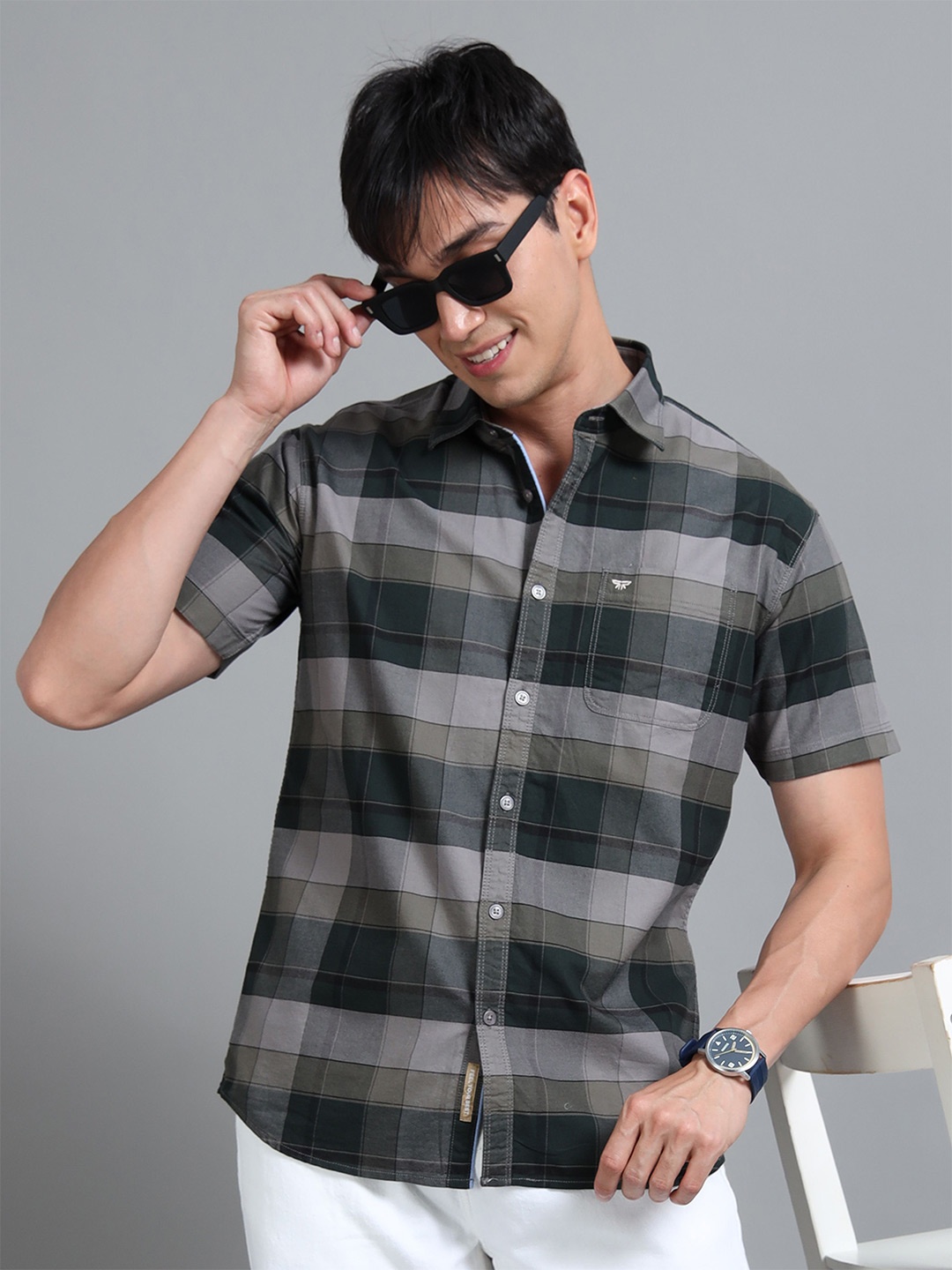 

RIGS AND RAGS Men Classic Tartan Checks Opaque Checked Casual Shirt, Teal