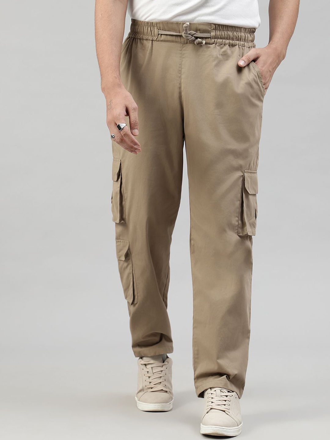 

DRIPCULT Cotton Cargo Trousers, Khaki