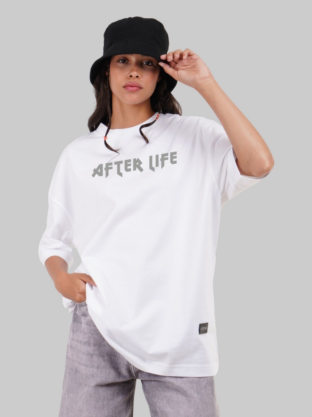 

Underrated Club Women Bio Finish Typography Printed Round Neck Cotton Oversized T-shirt, White