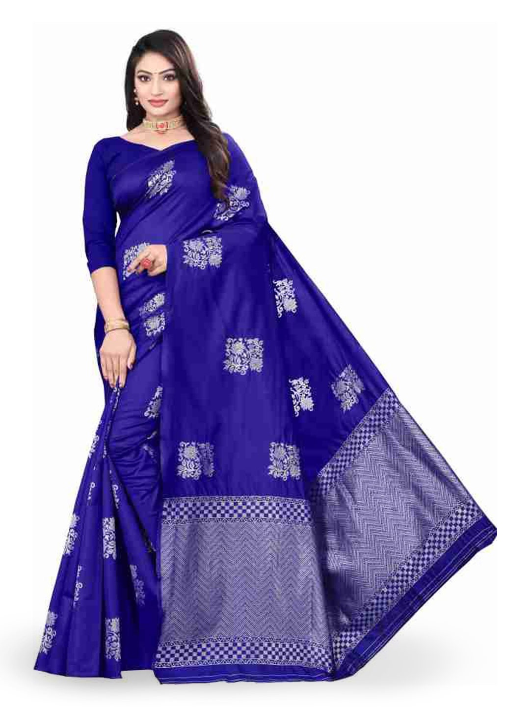 

Aika Woven Design Zari Pure Silk Banarasi Saree, Blue
