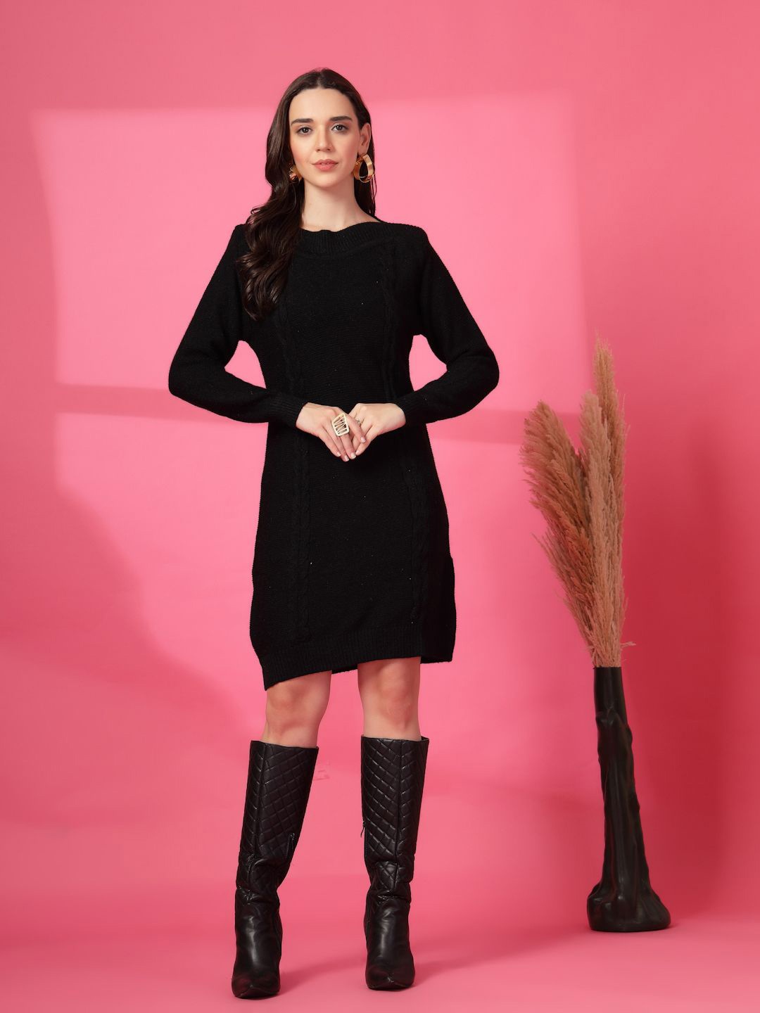 

Moda Rapido Woollen Bodycon Dress, Black