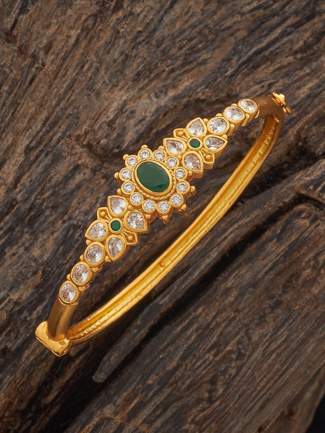 

Kushal's Fashion Jewellery 92.5 Sterling Silver Gold-Plated Zircon Studded Kada Bangle