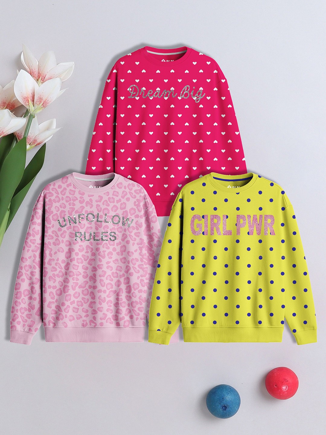 

3PIN Girls Printed Sweatshirt, Multi