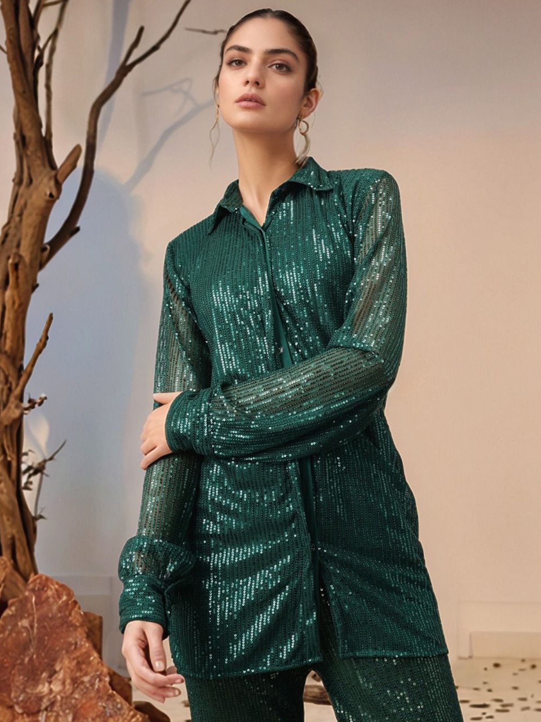 

BAESD Women Opaque Party Shirt, Green