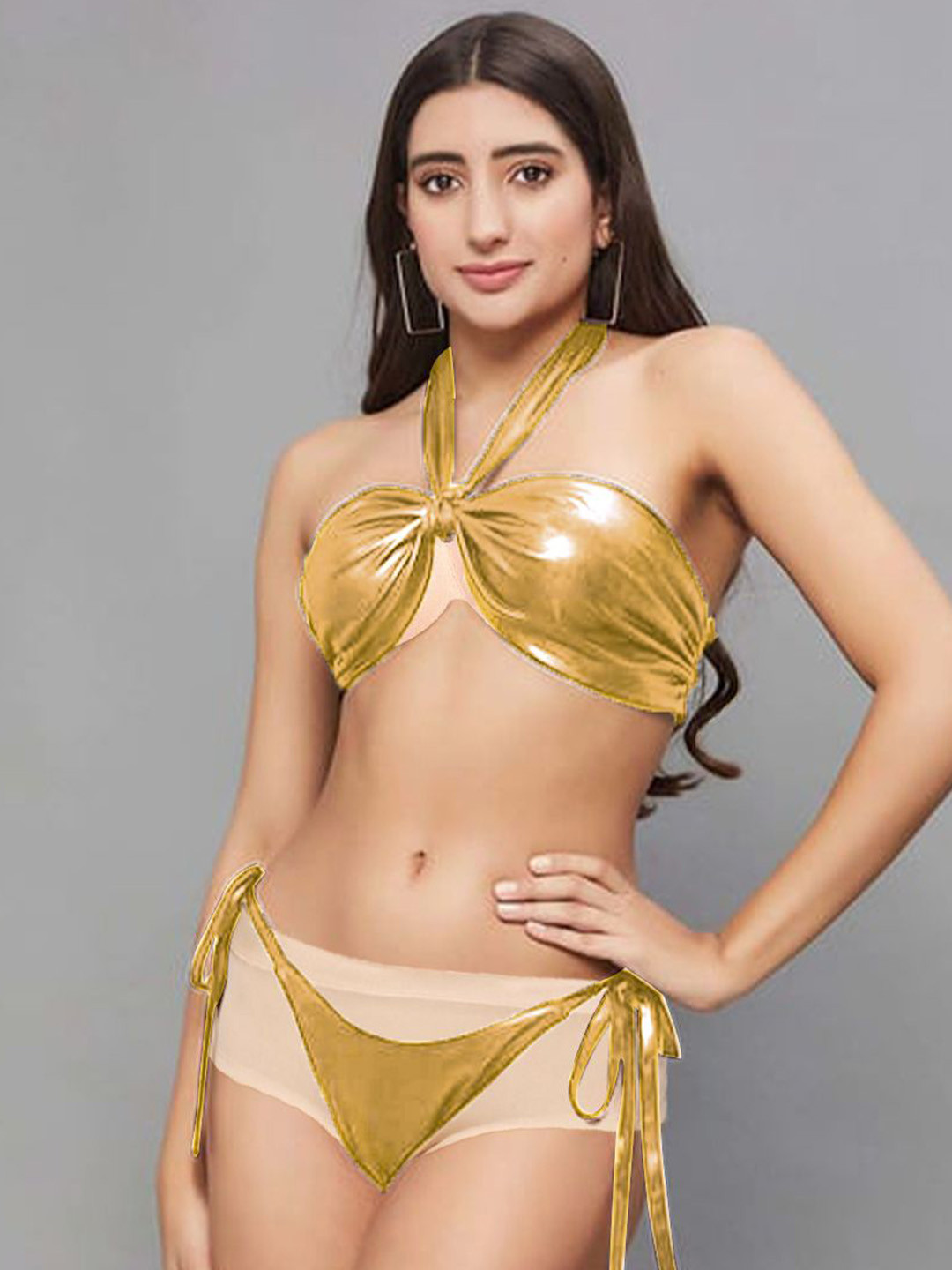 

KRENOZ Halter Neck Swim Bikini Set, Gold