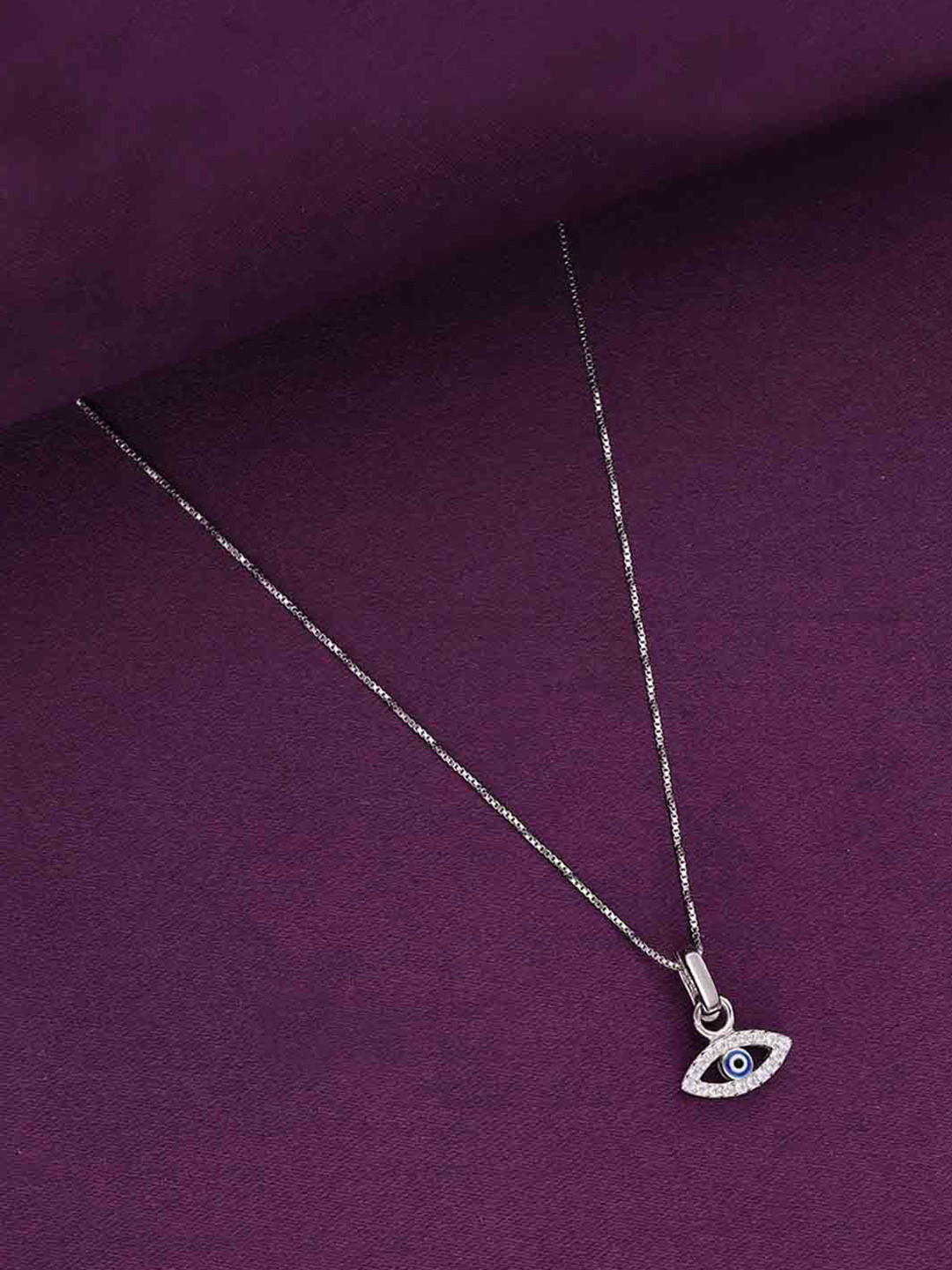 

KAI JEWEL Sterling Silver Rhodium-Plated Cubic Zirconia Studded Pendant With Chain