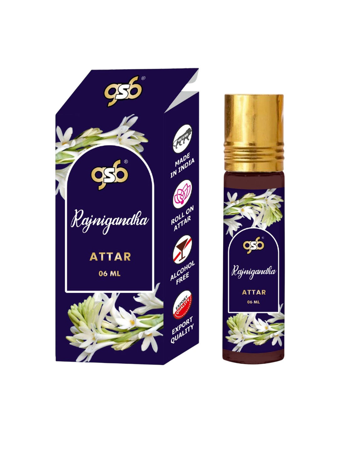 

GSB Rajnigandha Alcohol Free Long Lasting Roll On Attar - 6 ml, Brown