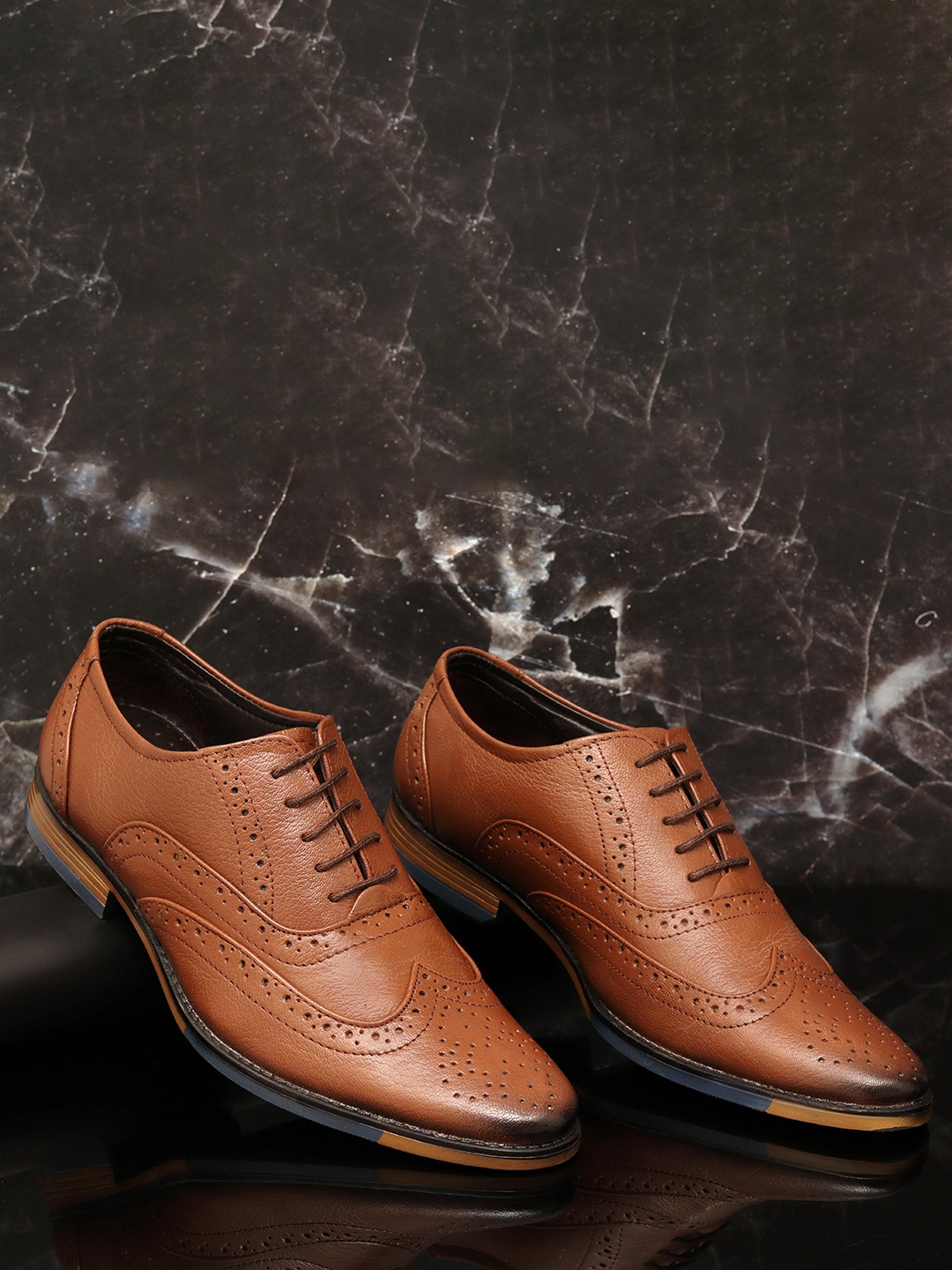 

ARAMISH Men Lace Up Formal Brogue Shoes, Tan